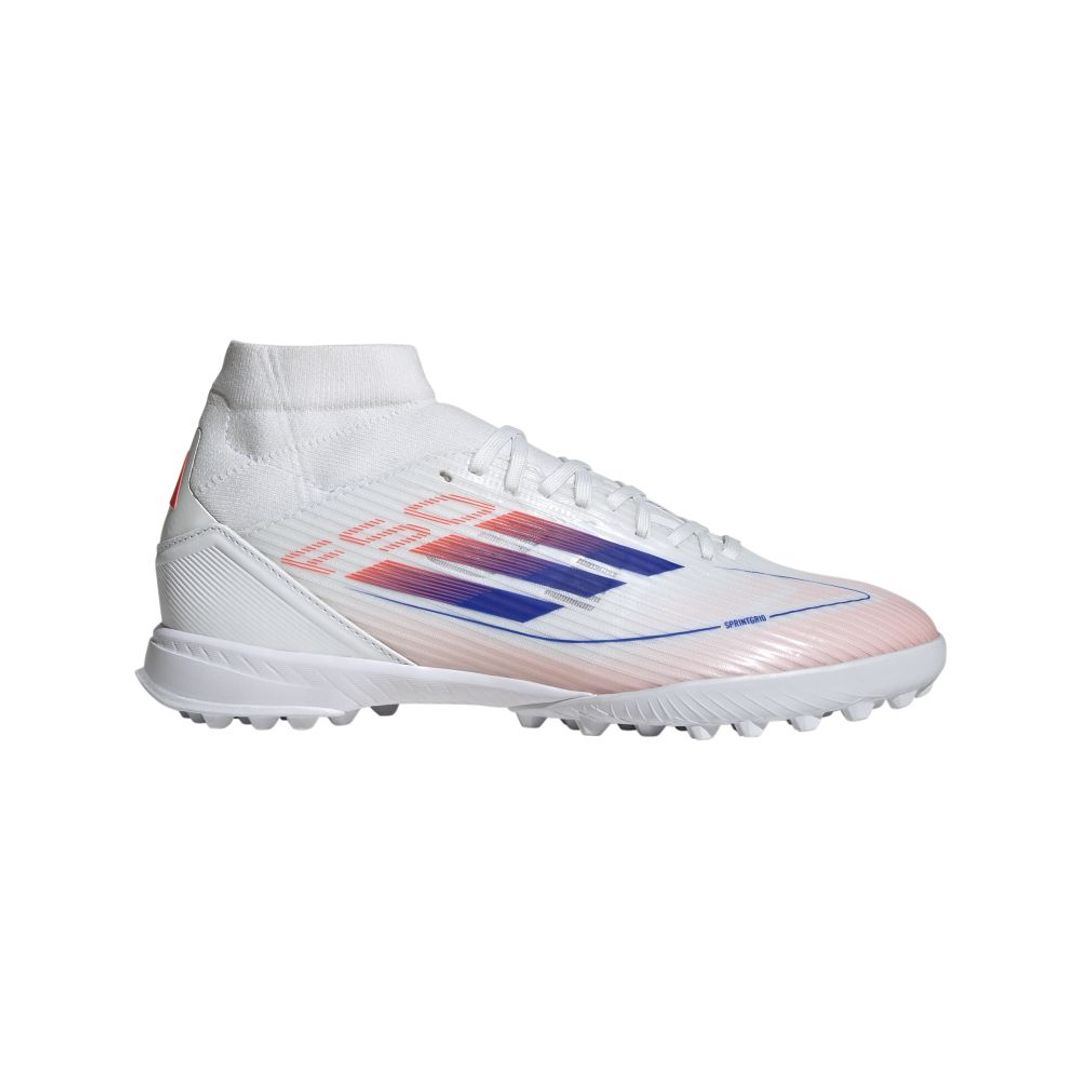 Guayos adidas Mujer F50 League Pasto Sintético Corte Medio-Blanco-Azul