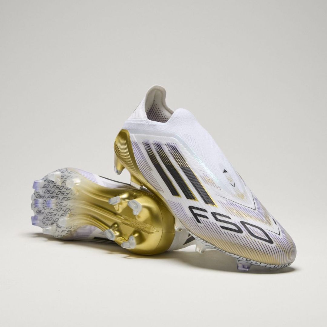 Guayos adidas Hombre F50 Elite Laceless césped natural seco- Blanco-Dorado