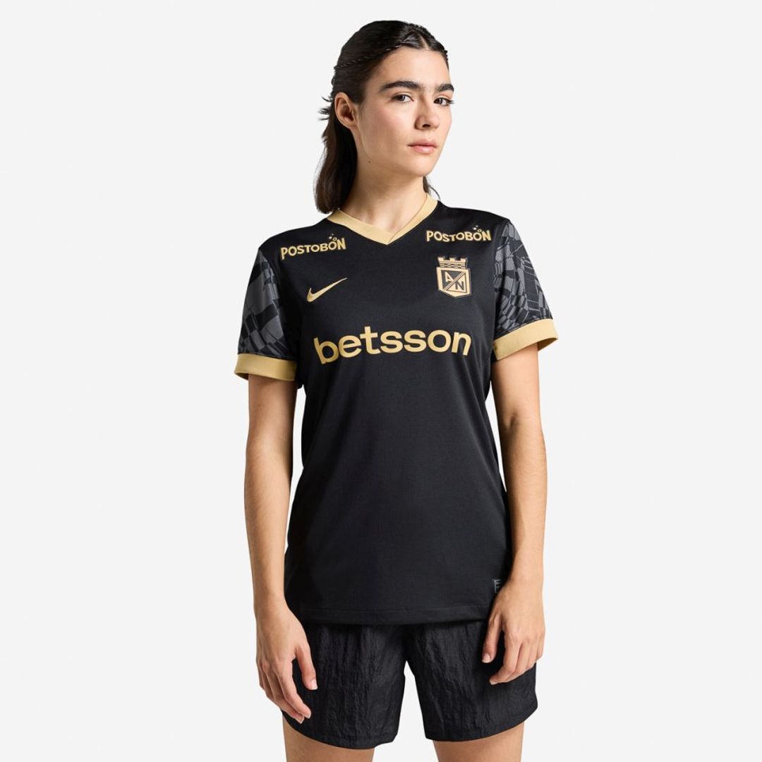 Camiseta Nike Mujer Atlético Nacional Visitante 2025-Negro-Dorado
