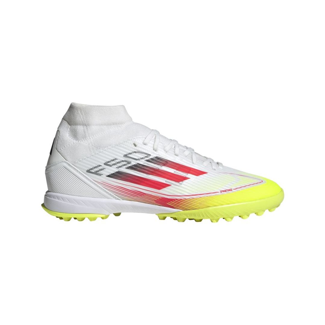 Guayos adidas Mujer F50 League Mid Turf-Blanco-Amarillo