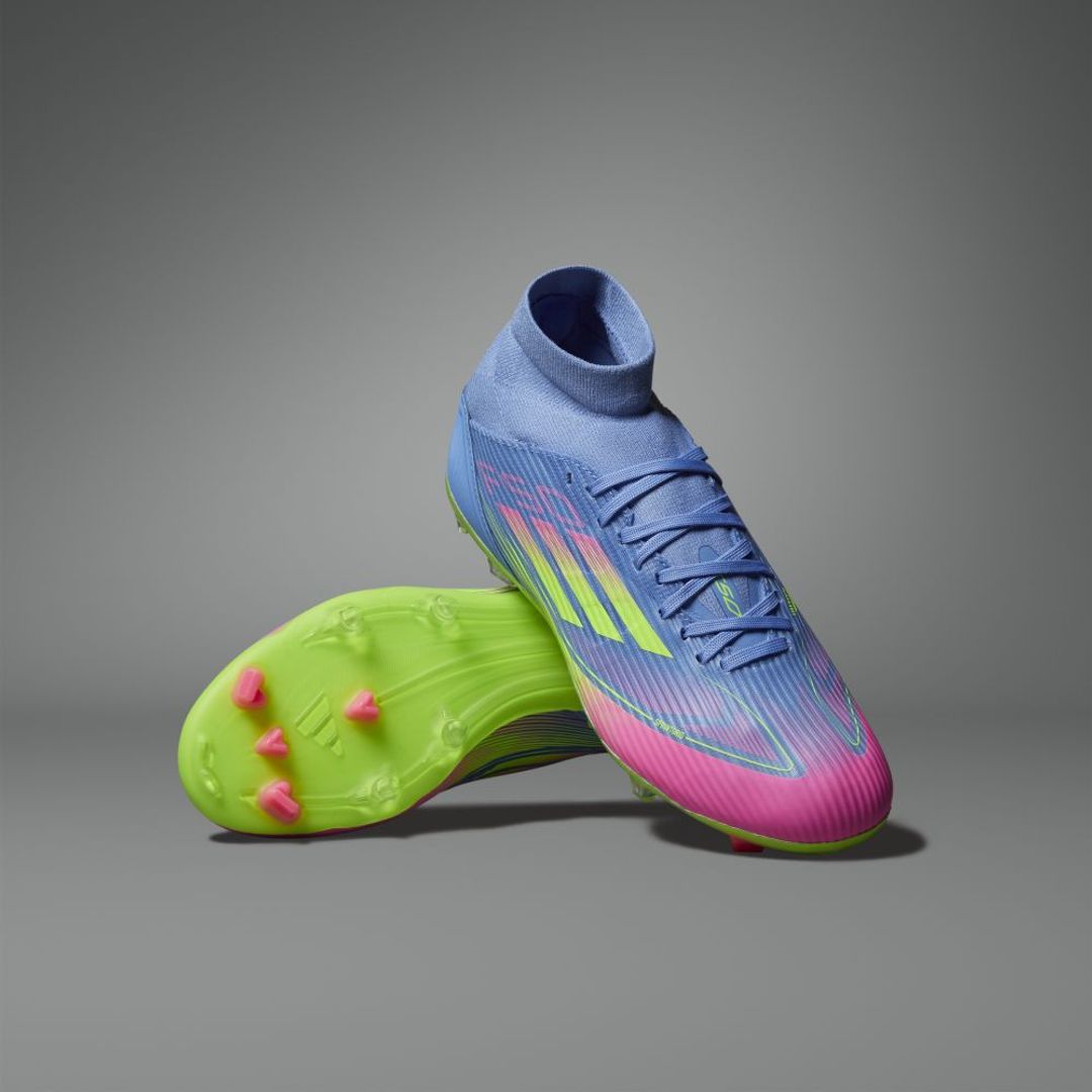 Guayos adidas Mujer F50 Mid League Terreno Firme Multiterreno- Azul- Multicolor