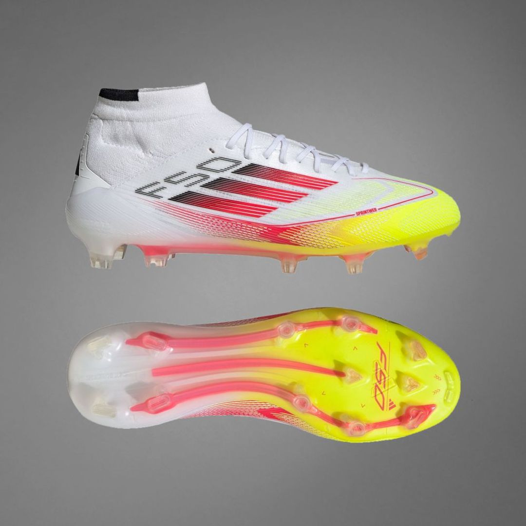 Guayos adidas Mujer F50 Elite Mid Firm Ground-Blanco-Amarillo