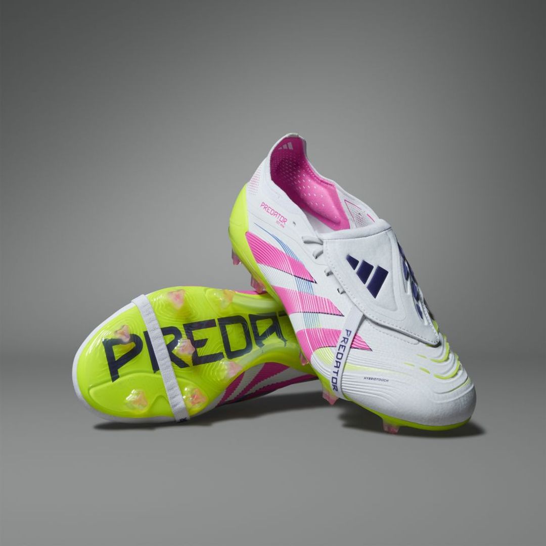 Guayos adidas Unisex Predator Elite con lengüeta plegable para terreno firme-Blanco-Rosado